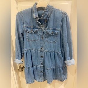 Free People Nicole Boho Long Sleeve Babydoll Tiered Denim Mini Dress